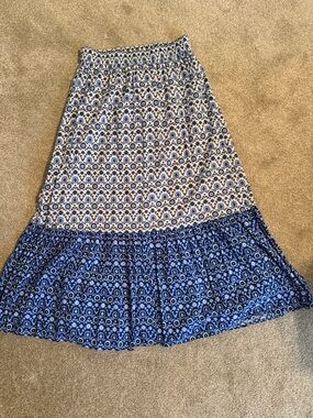 LOFT Blue Patterned Tiered Maxi Skirt